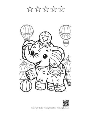 Thumbnail: Cute Asian Elephant Printable and 5 Star Outline