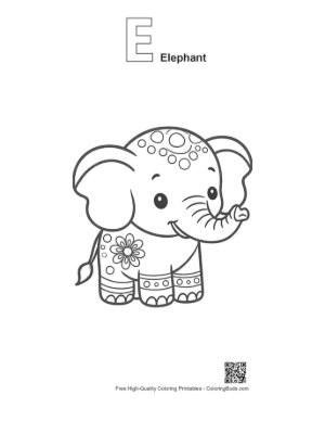 Thumbnail: Cute Asian Elephant Printable Outline Alphabet E Elephant