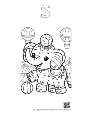 Thumbnail: Cute Asian Elephant Printable Outline Alphabet S