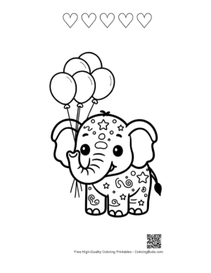 Thumbnail: Cute Baby Elephant Holding a Bunch of Balloons Printable and 5 Heart Outline