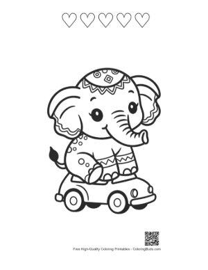 Thumbnail: Little Baby Elephant Driving a Small Toy Car Printable and 5 Heart Outline