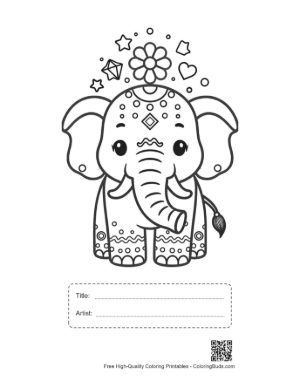 Thumbnail: Little Elephant Calf Decorated with Beautiful Floral Patterns Printable with Title and Artist Box
