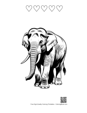 Thumbnail: Majestic Asian Elephant Line Art Printable and 5 Heart Outline