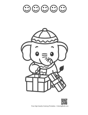 Thumbnail: Sweet Elephant Calf Sitting with Two Wrapped Gift Boxes Printable and 5 Happy Face Outline