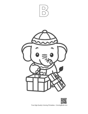 Thumbnail: Sweet Elephant Calf Sitting with Two Wrapped Gift Boxes Printable Outline Alphabet B