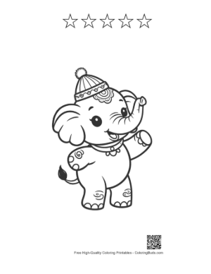 Thumbnail: Sweet Elephant Calf Wearing a Winter Hat and Waving Printable and 5 Star Outline