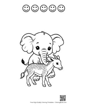 Thumbnail: Baby Elephant and Spotted Fawn Cuddling Printable and 5 Happy Face Outline