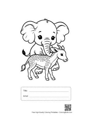 Thumbnail: Baby Elephant and Spotted Fawn Cuddling Printable with Title and Artist Box