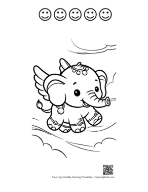 Thumbnail: Baby Elephant Calf Spraying Water from Its Trunk Printable and 5 Happy Face Outline