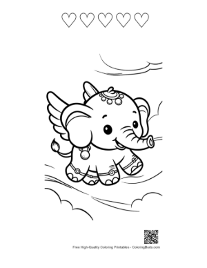Thumbnail: Baby Elephant Calf Spraying Water from Its Trunk Printable and 5 Heart Outline