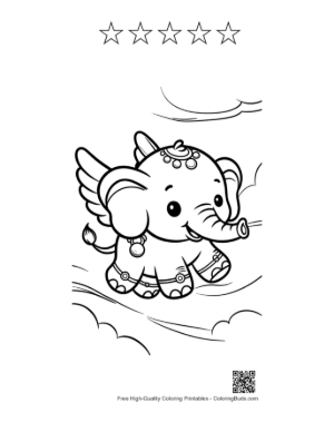 Thumbnail: Baby Elephant Calf Spraying Water from Its Trunk Printable and 5 Star Outline