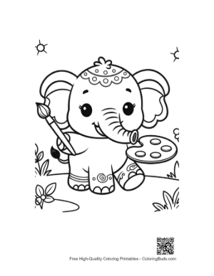 Thumbnail: Baby Elephant Holding a Bunch of Colorful Balloons Printable