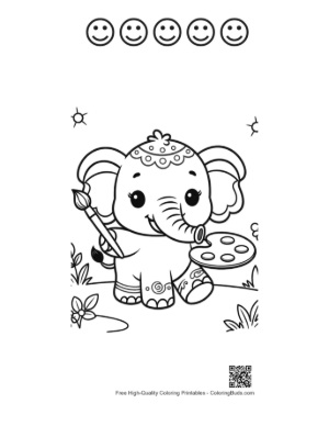 Thumbnail: Baby Elephant Holding a Bunch of Colorful Balloons Printable and 5 Happy Face Outline