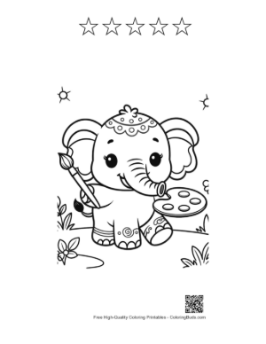Thumbnail: Baby Elephant Holding a Bunch of Colorful Balloons Printable and 5 Star Outline