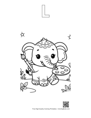 Thumbnail: Baby Elephant Holding a Bunch of Colorful Balloons Printable Outline Alphabet L