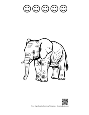 Thumbnail: Cute Baby Elephant Line Art Printable and 5 Happy Face Outline