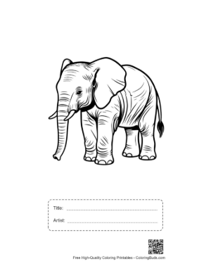 Thumbnail: Cute Baby Elephant Line Art Printable with Title and Artist Box