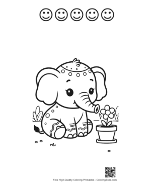 Thumbnail: Cute Baby Elephant Printable and 5 Happy Face Outline