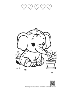 Thumbnail: Cute Baby Elephant Printable and 5 Heart Outline