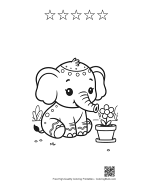 Thumbnail: Cute Baby Elephant Printable and 5 Star Outline