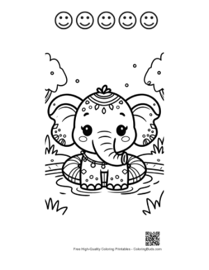 Thumbnail: Download Baby Elephant Coloring Sheet Printable and 5 Happy Face Outline