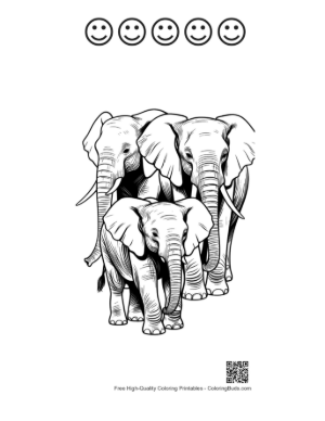 Thumbnail: Elephant Family Line Art Printable and 5 Happy Face Outline