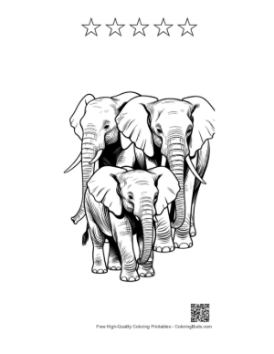 Thumbnail: Elephant Family Line Art Printable and 5 Star Outline