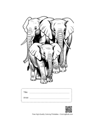 Thumbnail: Elephant Family Line Art Printable with Title and Artist Box