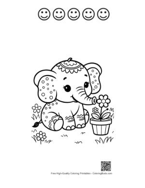 Thumbnail: Free Baby Elephant to Color Printable and 5 Happy Face Outline