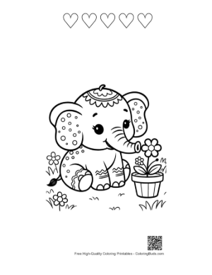 Thumbnail: Free Baby Elephant to Color Printable and 5 Heart Outline