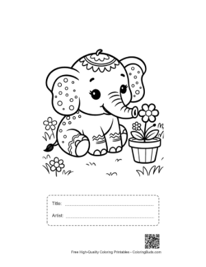 Thumbnail: Free Baby Elephant to Color Printable with Title and Artist Box