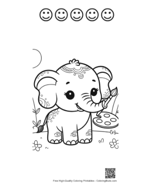 Thumbnail: Happy Baby Elephant Athlete Playing Football on Grass Printable and 5 Happy Face Outline