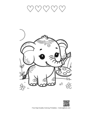 Thumbnail: Happy Baby Elephant Athlete Playing Football on Grass Printable and 5 Heart Outline