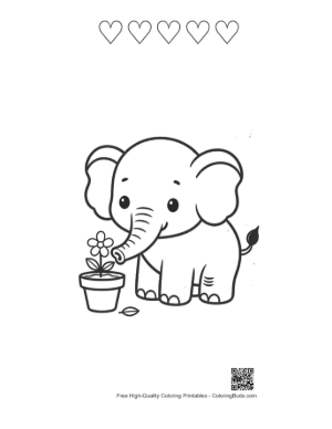 Thumbnail: Little Baby Elephant Picking Apples from a Tree Branch Printable and 5 Heart Outline