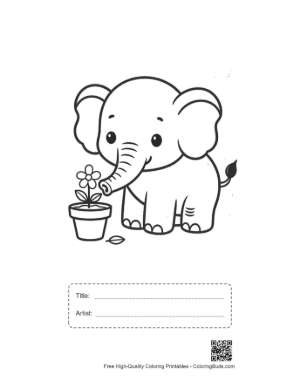 Thumbnail: Little Baby Elephant Picking Apples from a Tree Branch Printable with Title and Artist Box