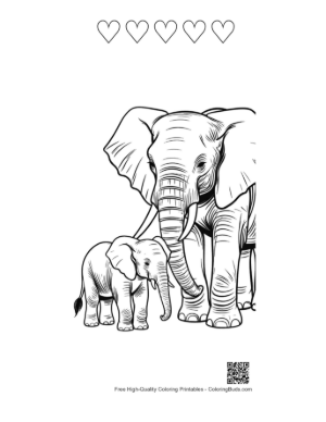 Thumbnail: Mother Elephant and Baby Calf Outline Printable and 5 Heart Outline