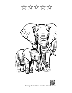 Thumbnail: Mother Elephant and Baby Calf Printable and 5 Star Outline