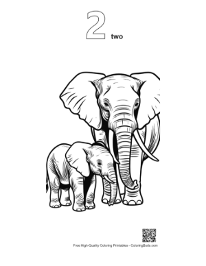 Thumbnail: Mother Elephant and Baby Calf Printable Outline Number 2