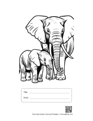Thumbnail: Mother Elephant and Baby Calf Printable with Title and Artist Box