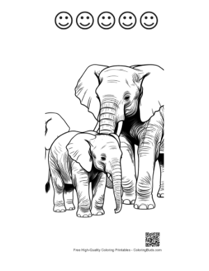 Thumbnail: Mother Elephant Nuzzling Baby with Family Printable and 5 Happy Face Outline