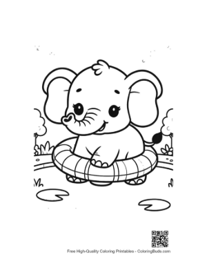 Thumbnail: Playful Baby Elephant Balancing a Ball Near a Curtain Printable