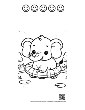 Thumbnail: Playful Baby Elephant Balancing a Ball Near a Curtain Printable and 5 Happy Face Outline