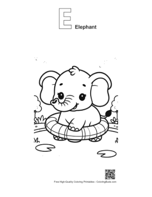 Thumbnail: Playful Baby Elephant Balancing a Ball Near a Curtain Printable Outline Alphabet E Elephant