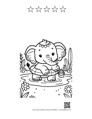 Thumbnail: Small Elephant Calf Holding a Ball with Its Trunk Printable and 5 Star Outline