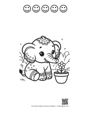 Thumbnail: Sweet Elephant Calf Balancing on a Ball in the Circus Printable and 5 Happy Face Outline