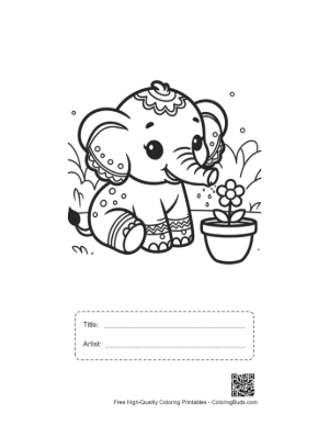 Thumbnail: Sweet Elephant Calf Balancing on a Ball in the Circus Printable with Title and Artist Box