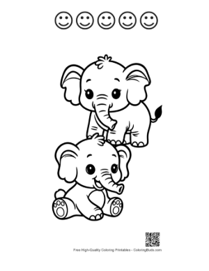 Thumbnail: Two Adorable Baby Elephants Stacking Playfully Printable and 5 Happy Face Outline