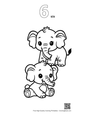 Thumbnail: Two Adorable Baby Elephants Stacking Playfully Printable Outline Number 6