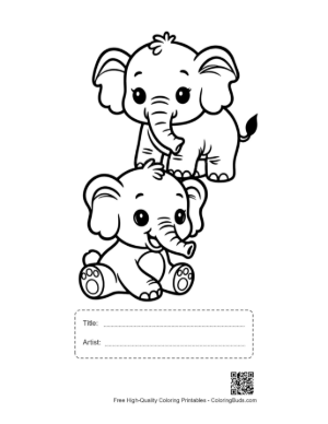 Thumbnail: Two Adorable Baby Elephants Stacking Playfully Printable with Title and Artist Box