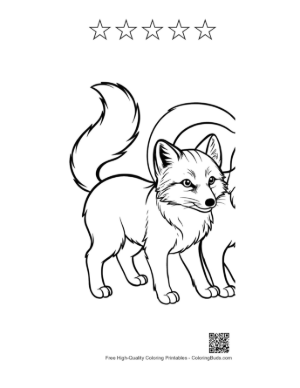 Thumbnail: Adorable Arctic Fox Line Art Printable and 5 Star Outline